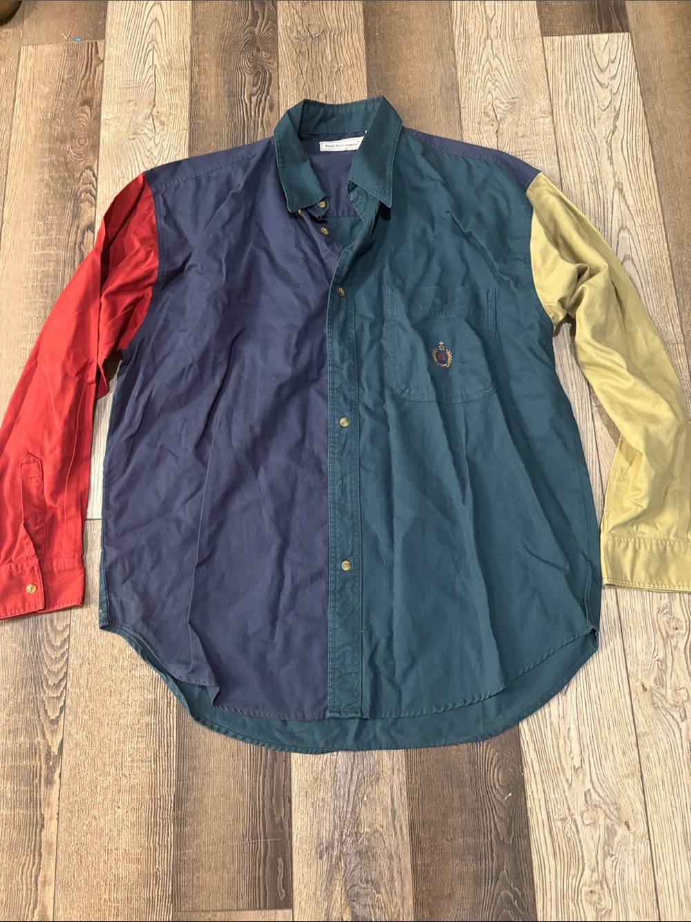 Bugle Boy Multicolor Panel Button-Down Shirt - Navy/Teal/Red/Olive
